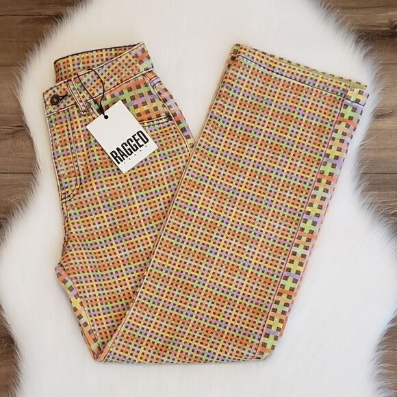 The Ragged Priest Oblivion Rainbow Plaid High Rise Straight Dad Jeans Size 24 - Picture 13 of 16